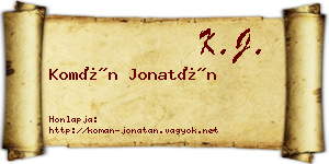 Komán Jonatán névjegykártya